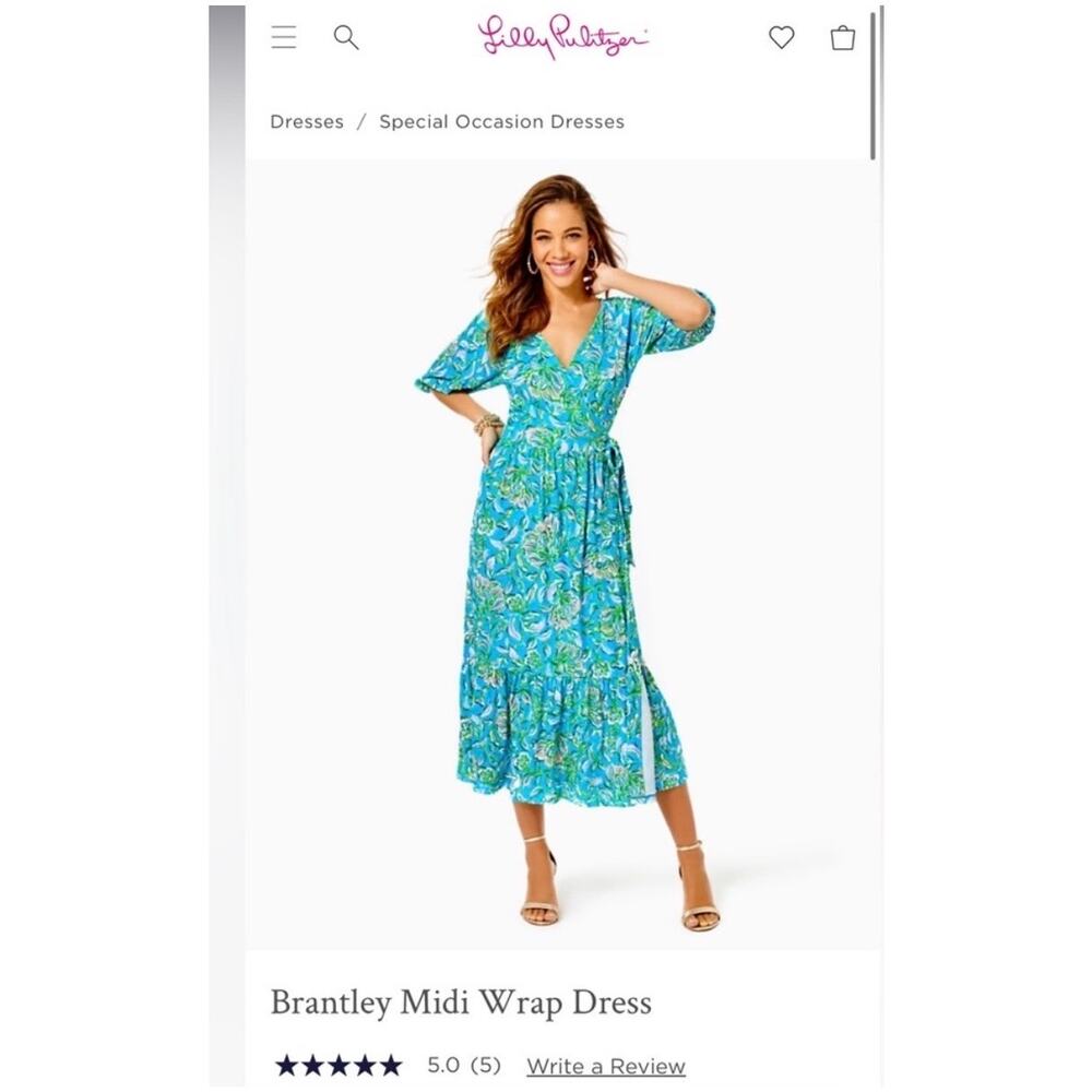 Lilly Pulitzer Brantley Midi Wrap Dress in Turquoise Floral